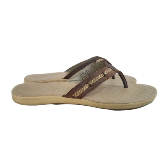 Sperry Top Sider Leather Flip Flop Sandals, Brown, Size 9.5 - Picture 3 of 8